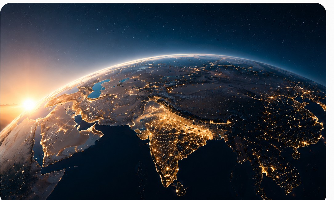Earth from space at night, India visible